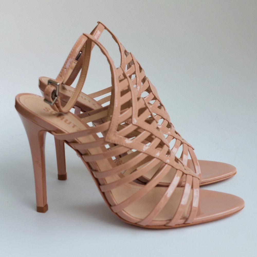 Schutz tan patent leather ankle strap cage sandal, EU40, NWT